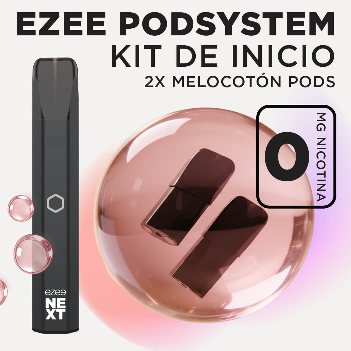 Ezee Next Pod Kit de inicio Negro - Melocotón Ice Sin Nicotina