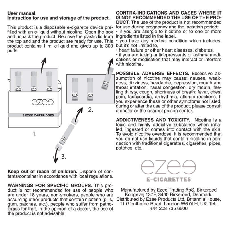 Ezee Cartuchos Tabaco Sin Nicotina (x36)