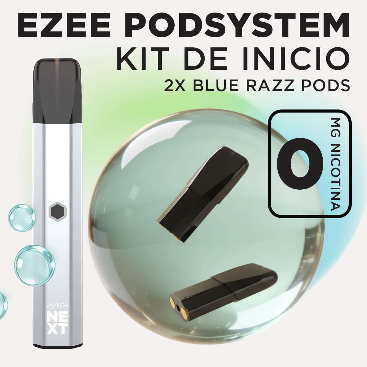 Ezee Next Pod Kit de inicio Plata - Blue Razz Ice Sin Nicotina