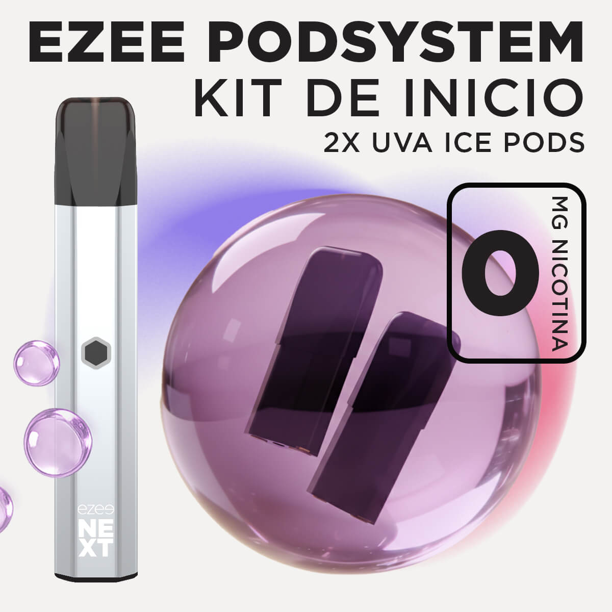 Ezee Next Pod Kit de inicio Plata - Uva Ice Sin Nicotina