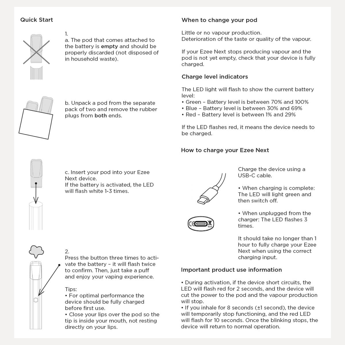 Ezee Next Pod Kit de inicio Negro - Mentol Sin Nicotina